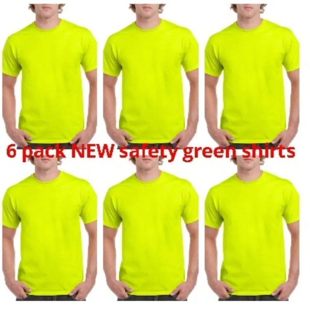 NEW 6 pack men shirt short sleeve 6 safety green shirts great deal!